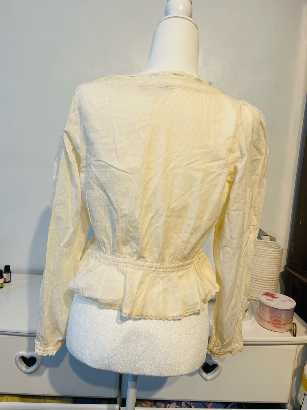 American Eagle  casual Outfitters Cream Square-Neck Peasant Blouse 100% cotton - Picture 4 of 14